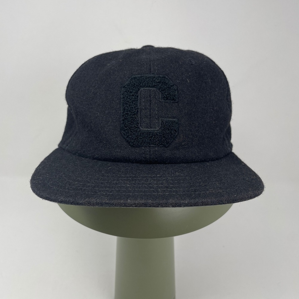 Converse All Star Black Wool Embroidered Chenille C Logo Strapback Hat Cap Flaw